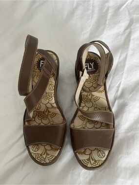Fly London Brown Leather Open-Toe Strap Sandals